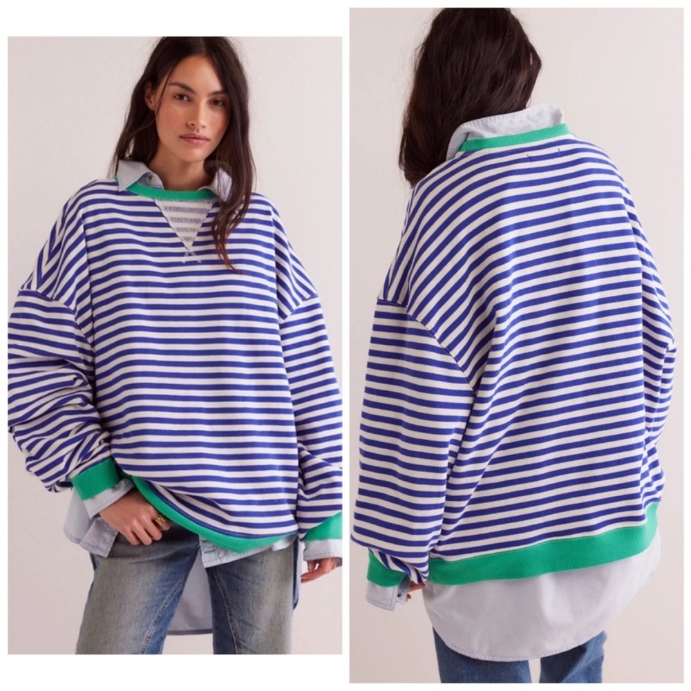 NWT Free People Classic Striped Oversized Crewneck